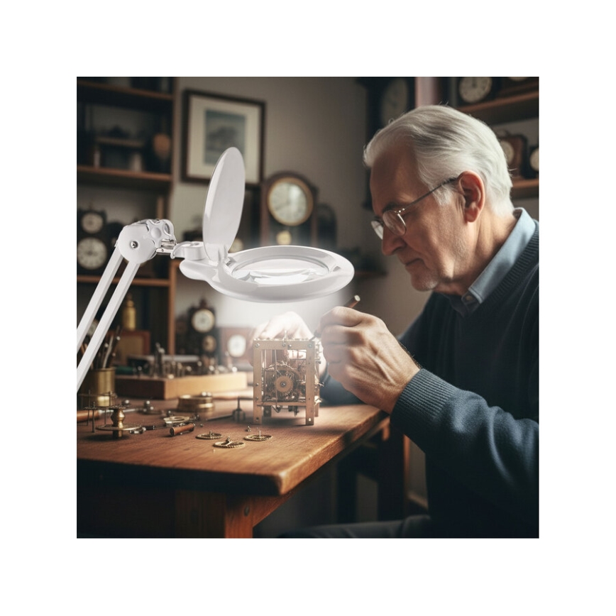 Extol - Dimmable LED Desk Lamp with Magnifier LED/10W/230V White