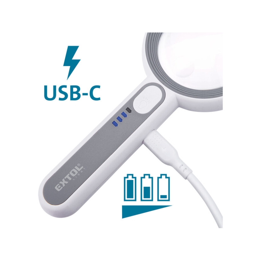 Extol - Dimmable LED Rechargeable Magnifier with LED Lighting/650 mAh White/Gray