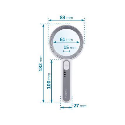 Extol - Dimmable LED Rechargeable Magnifier with LED Lighting/650 mAh White/Gray