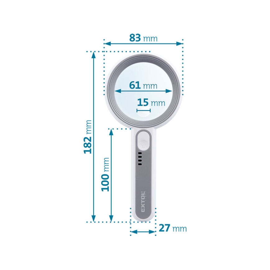 Extol - Dimmable LED Rechargeable Magnifier with LED Lighting/650 mAh White/Gray