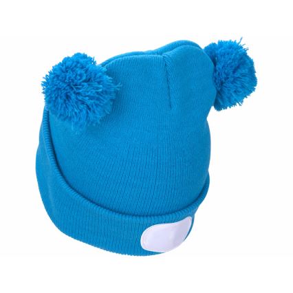 Extol - Kids' beanie with headlamp, USB-rechargeable 250 mAh, blue with pom-poms