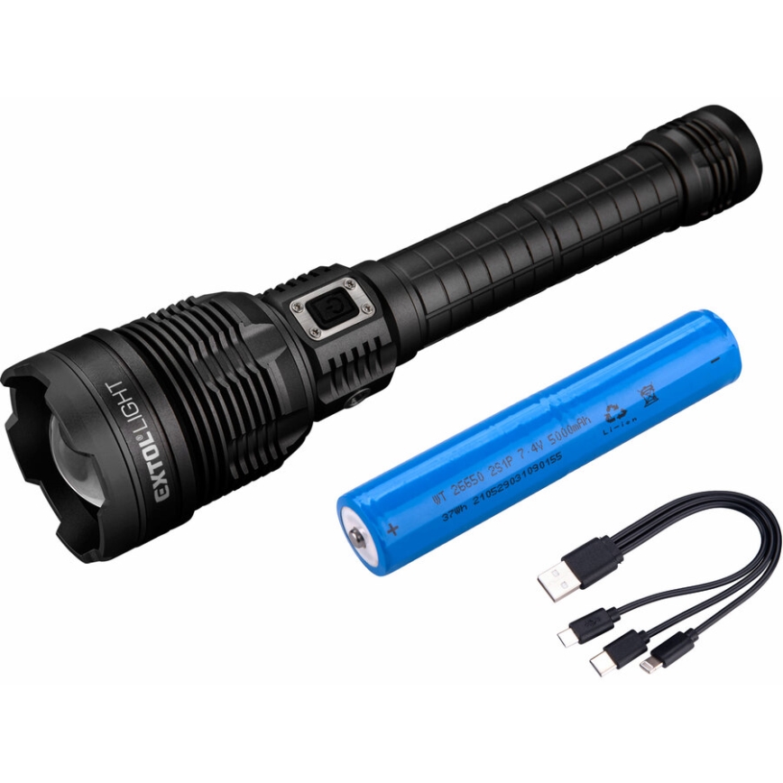 Extol - LED Dimmable rechargeable flashlight with a power bank LED/60W/10000 mAh 8000 lm IPX4 black