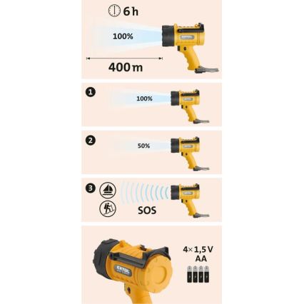 Extol - LED Flashlight LED/5W/4xAA IP67 yellow/black