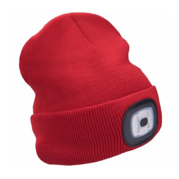 Extol - USB-Rechargeable Beanie with Built-in Headlamp, 300 mAh, Red, One Size