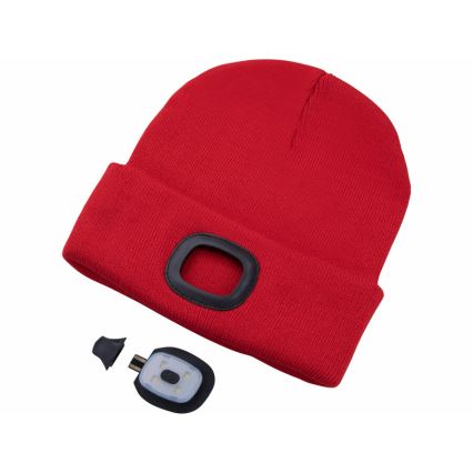Extol - USB-Rechargeable Beanie with Built-in Headlamp, 300 mAh, Red, One Size