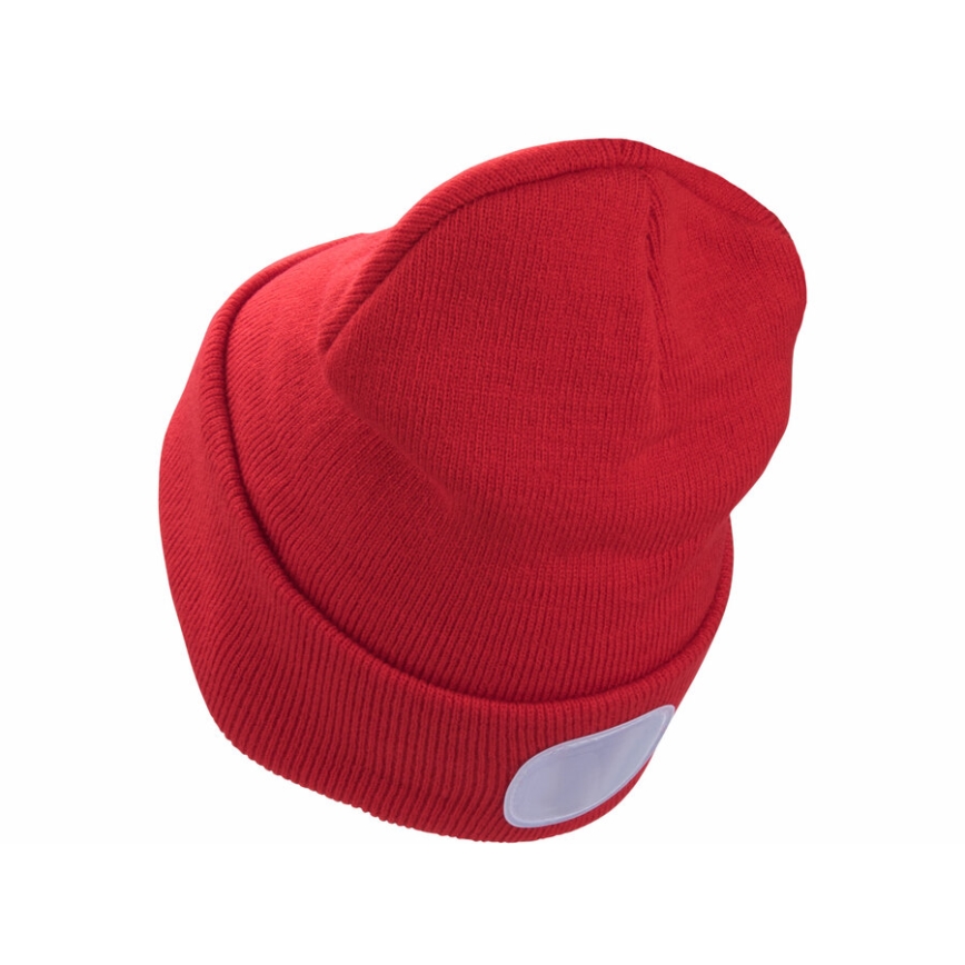 Extol - USB-Rechargeable Beanie with Built-in Headlamp, 300 mAh, Red, One Size