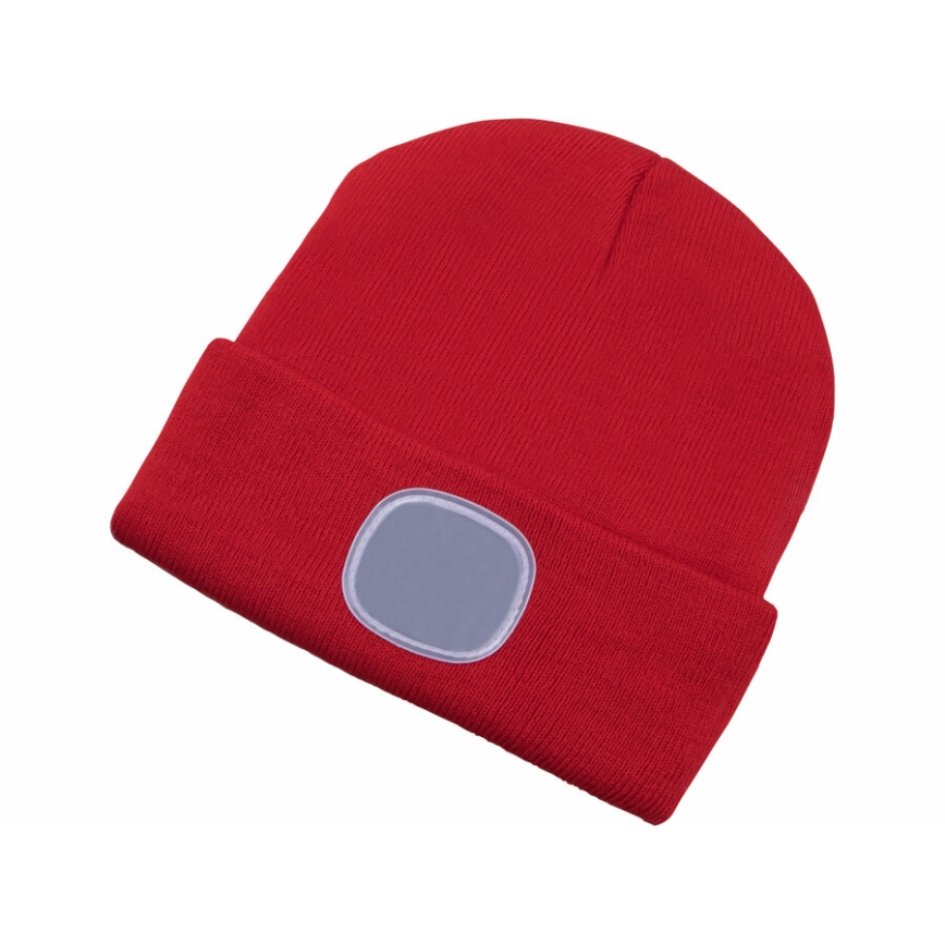 Extol - USB-Rechargeable Beanie with Built-in Headlamp, 300 mAh, Red, One Size