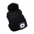 Extol - USB-Rechargeable Headlamp Beanie, 300 mAh, Black with Pom-Pom, One Size