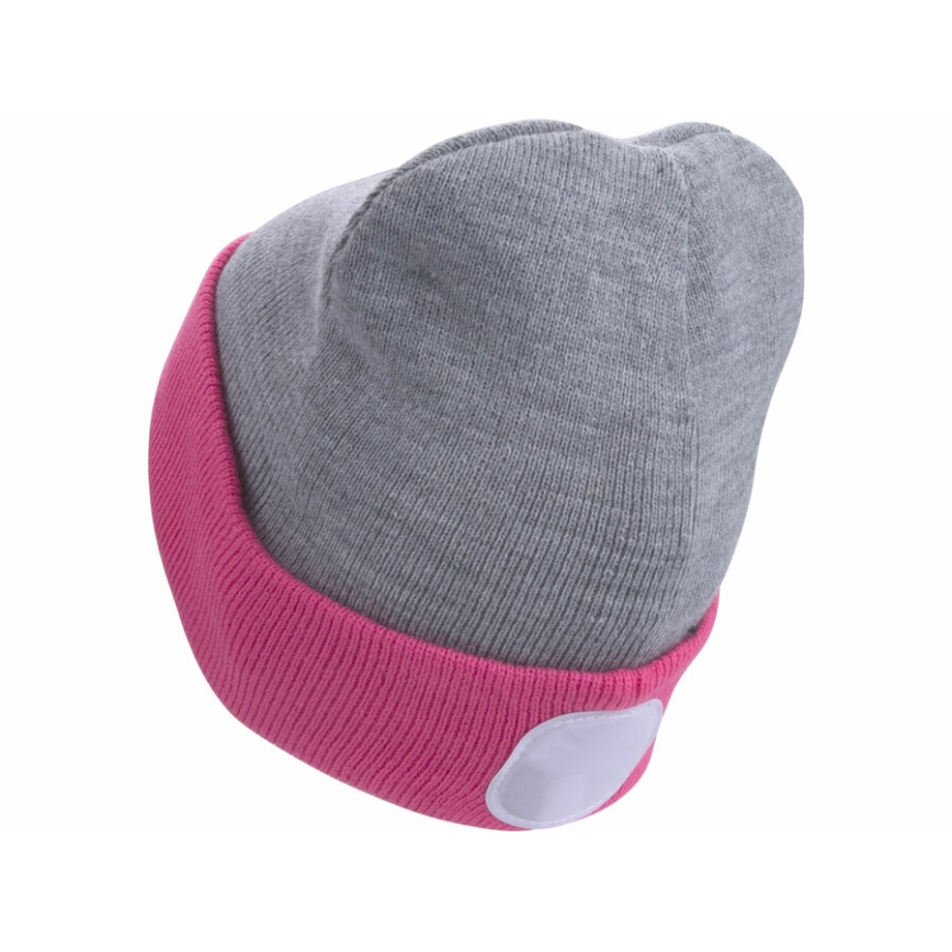 Extol - USB-Rechargeable Headlamp Beanie, 300 mAh, Grey/Pink, One Size