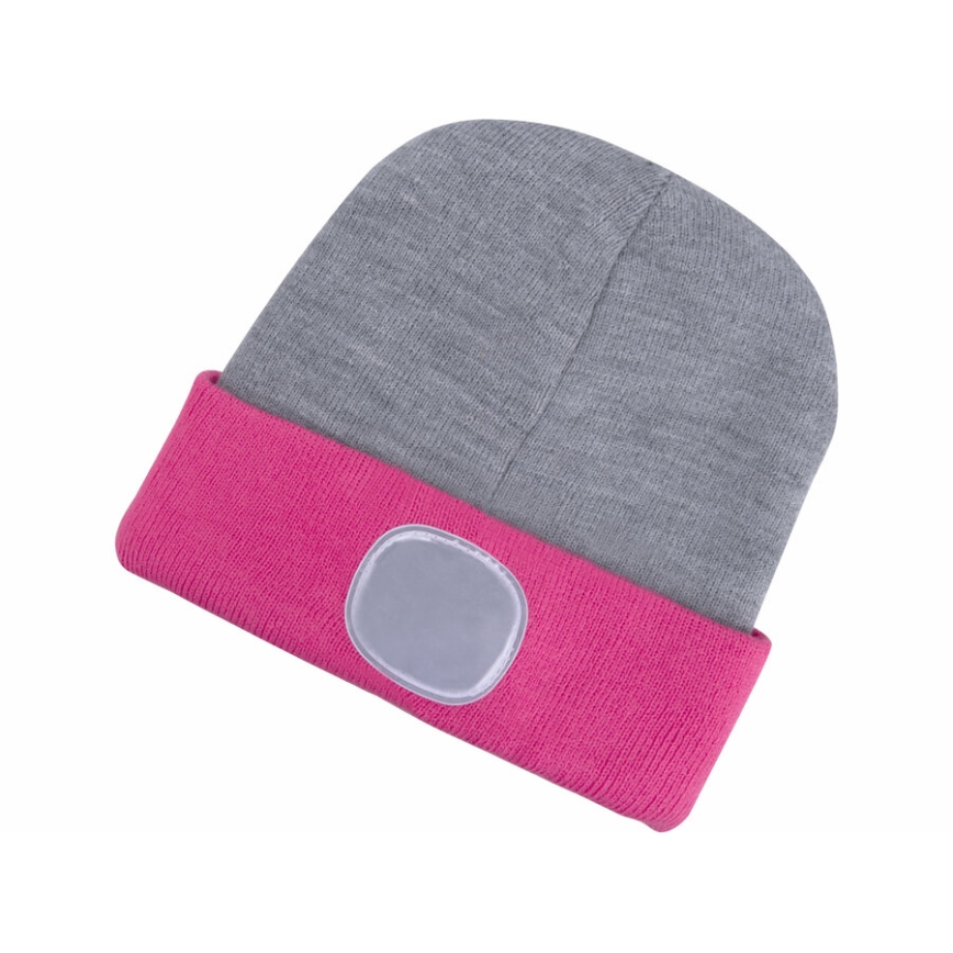 Extol - USB-Rechargeable Headlamp Beanie, 300 mAh, Grey/Pink, One Size