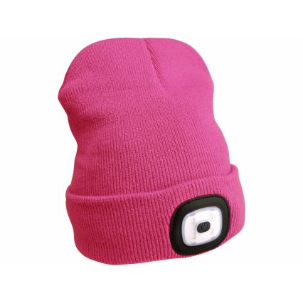 Extol - USB-Rechargeable Headlamp Beanie, 300 mAh, Grey/Pink, One Size