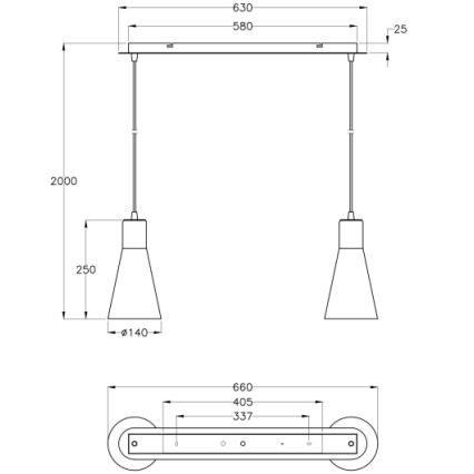 Fabas 2753/46/138 - Chandelier on a string DIANA 2xE27/60W/230V