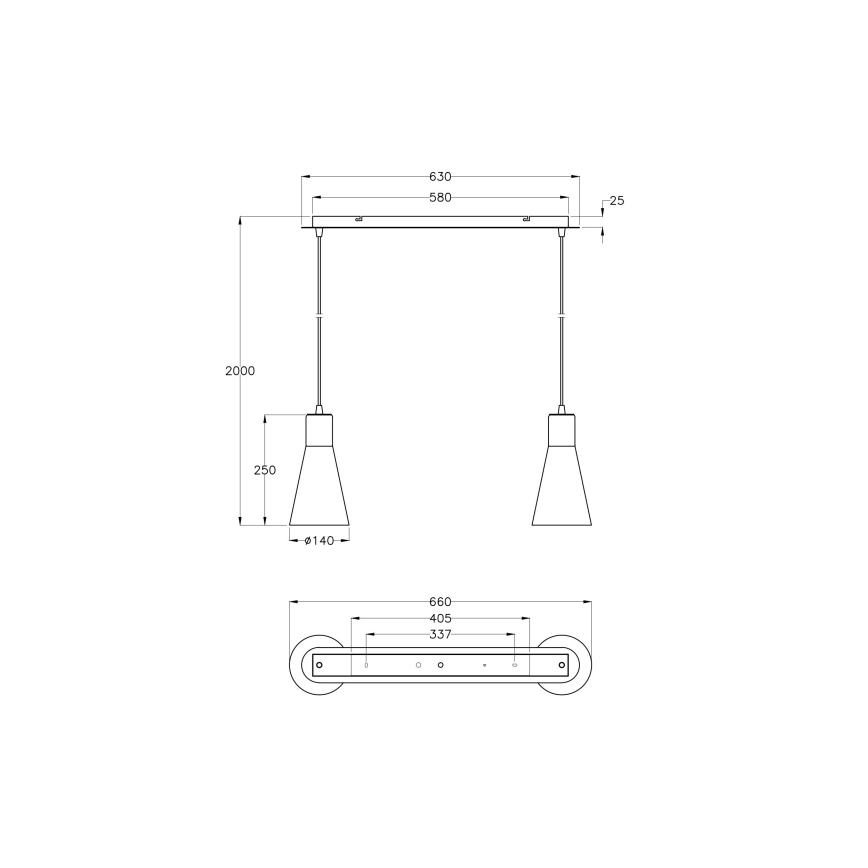 Fabas 2753/46/138 - Chandelier on a string DIANA 2xE27/60W/230V