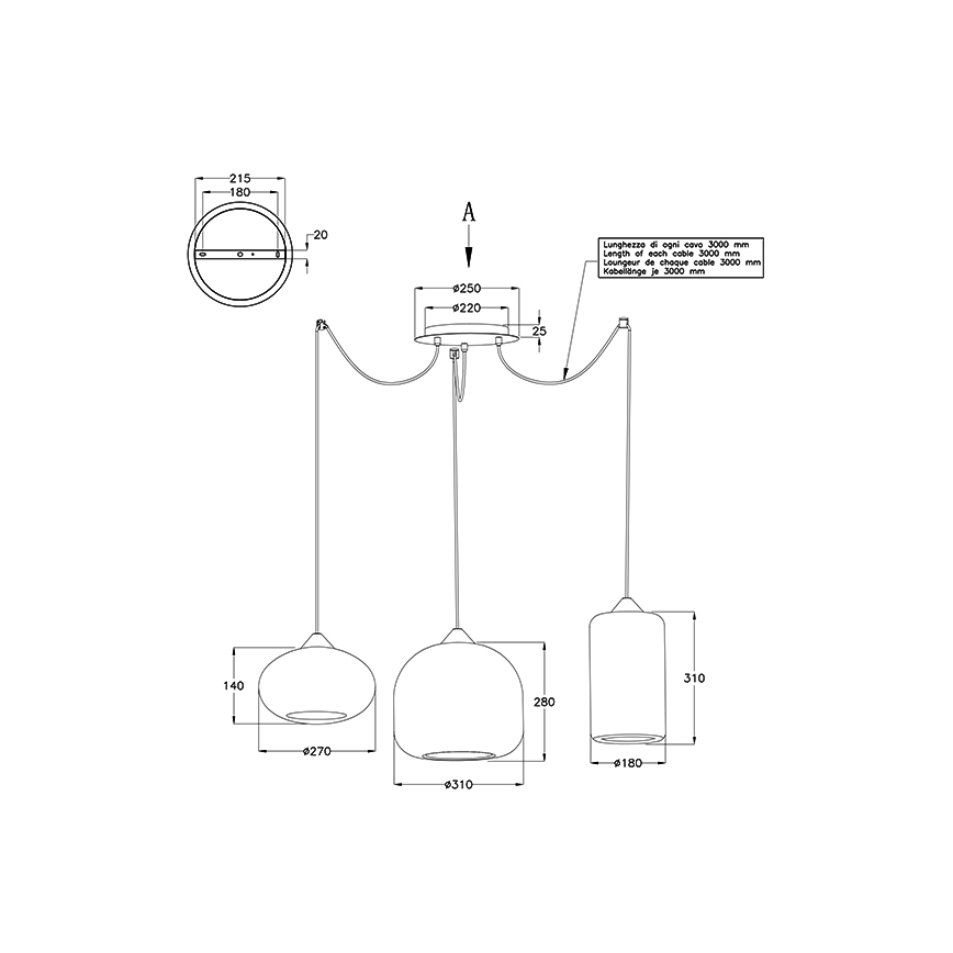 Fabas Luce 3496-47-126 - Chandelier on a string FIONA 3xE27/60W/230V