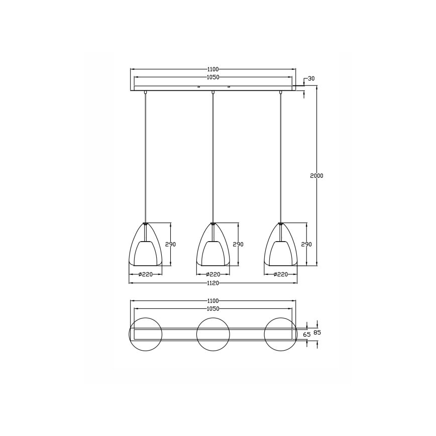 Fabas Luce 3673-48-125 - Chandelier on a string BRITTON 3xE27/40W/230V gold
