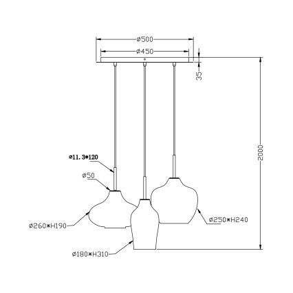 Fabas Luce 3725-47-363 - Chandelier on a string OLBIA 3xE27/40W/230V