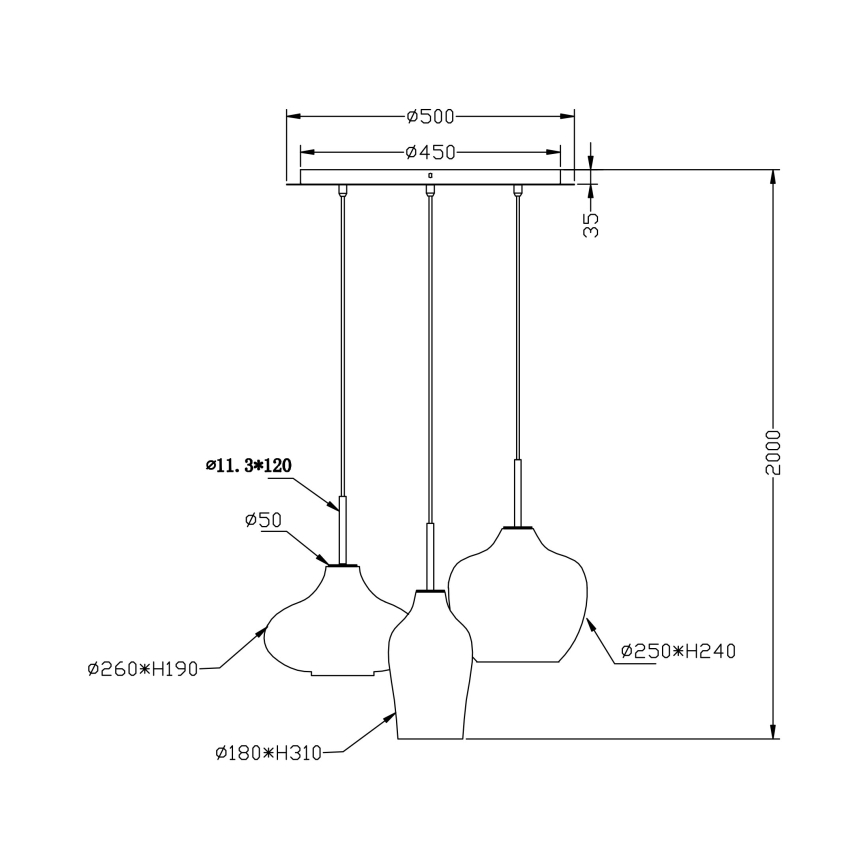 Fabas Luce 3725-47-363 - Chandelier on a string OLBIA 3xE27/40W/230V