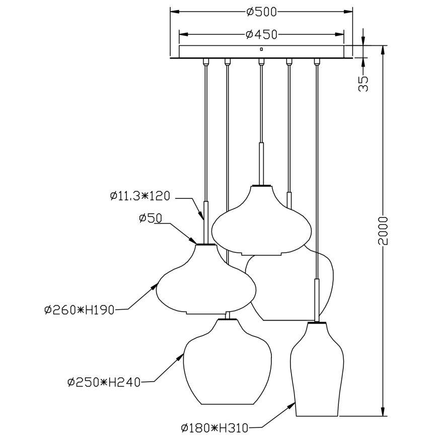 Fabas Luce 3725-49-363 - Chandelier on a string OLBIA 5xE27/40W/230V