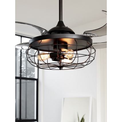 FANAWAY 212920 - LED Ceiling fan INDUSTRI 3xE27/4W/230V black + remote control