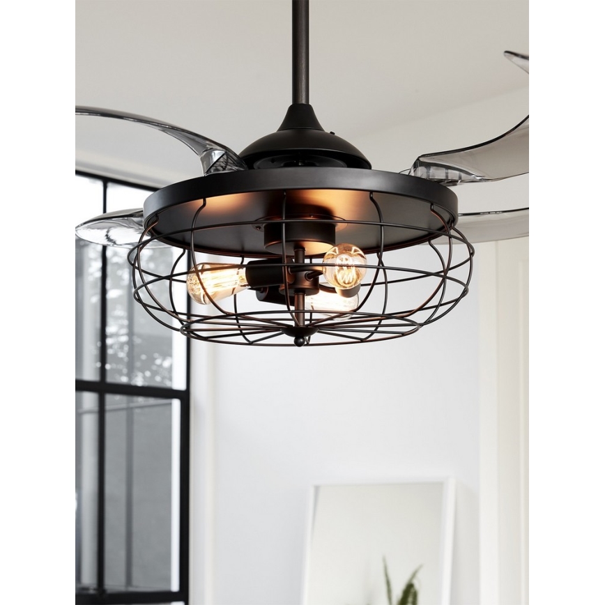 FANAWAY 212920 - LED Ceiling fan INDUSTRI 3xE27/4W/230V black + remote control