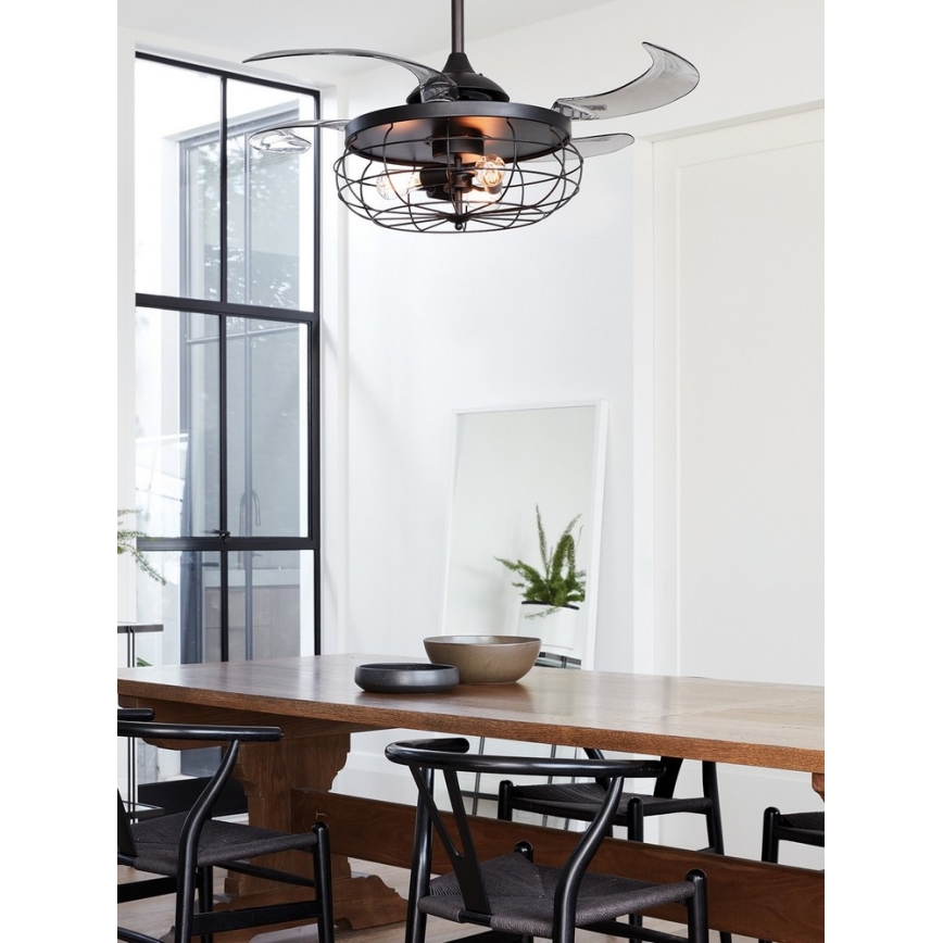 FANAWAY 212920 - LED Ceiling fan INDUSTRI 3xE27/4W/230V black + remote control