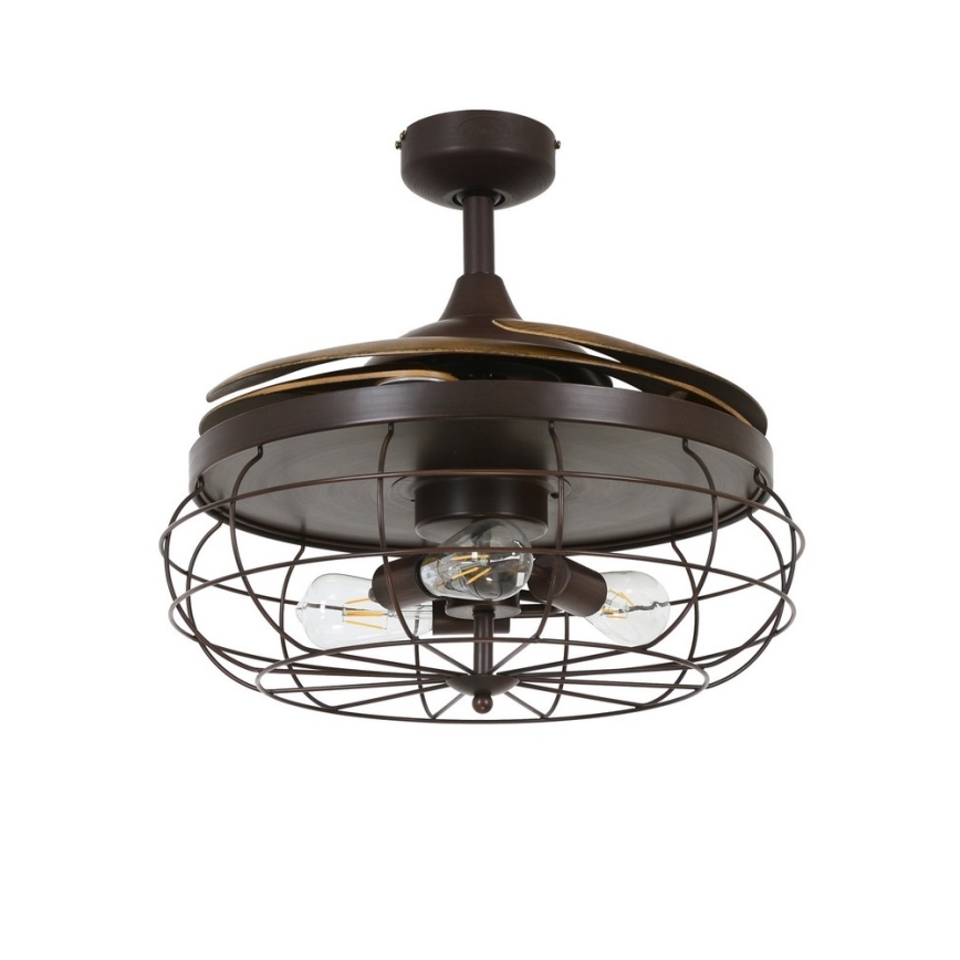 FANAWAY 212921 - LED Ceiling fan INDUSTRI 3xE27/4W/230V brown + remote control