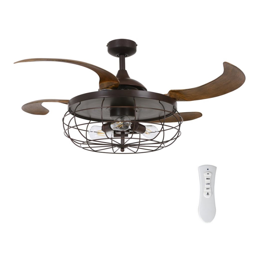 FANAWAY 212921 - LED Ceiling fan INDUSTRI 3xE27/4W/230V brown + remote control