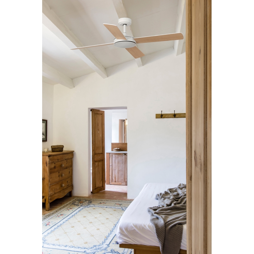 FARO 33350DC - Ceiling fan MALLORCA L white/brown d.132 cm + remote control