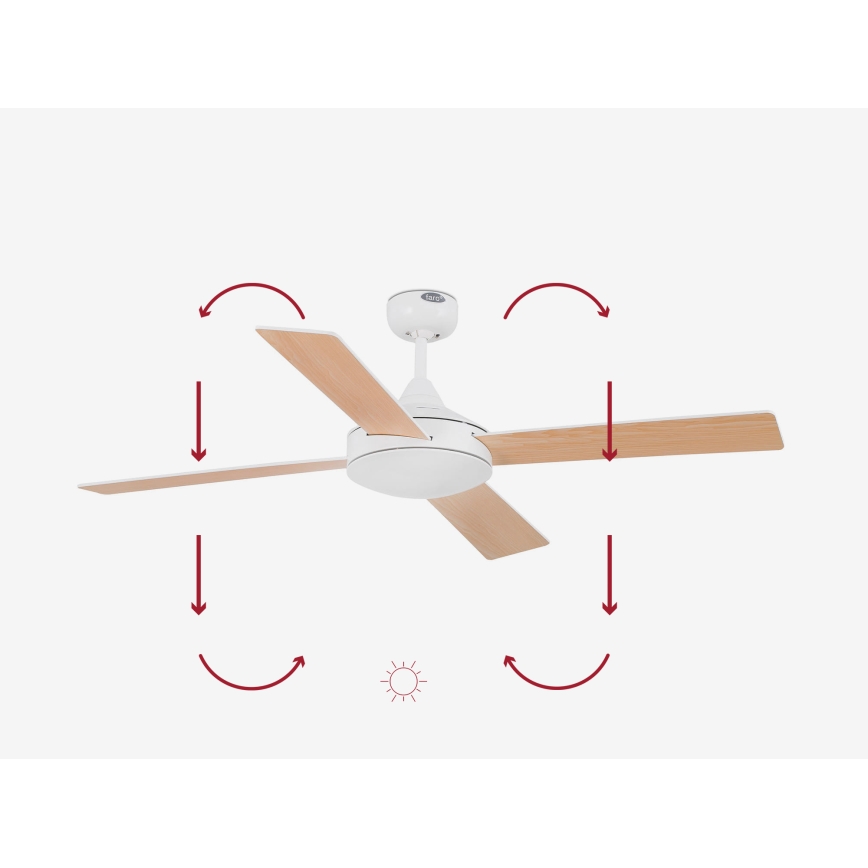 FARO 33350DC - Ceiling fan MALLORCA L white/brown d.132 cm + remote control