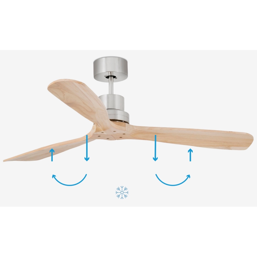 FARO 33373DC - Ceiling fan LANTAU wood/matte chrome d. 132 cm + remote control