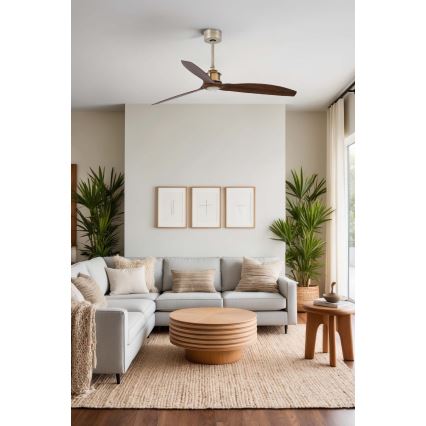 FARO 33398WT - JUST FAN M Ceiling Fan Ø 128 cm, Brown/Brass, Tuya Wi‑Fi + Remote Control