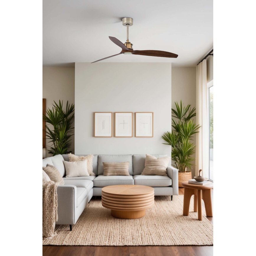 FARO 33398WT - JUST FAN M Ceiling Fan Ø 128 cm, Brown/Brass, Tuya Wi‑Fi + Remote Control