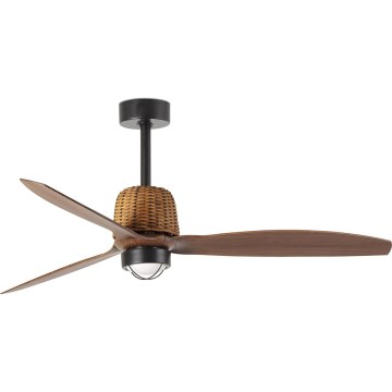 FARO 33435WT1N - Dimmable LED ceiling fan WEAVER M LED/16W/230V Ø 128 cm brown/black Tuya Wi-Fi + remote control