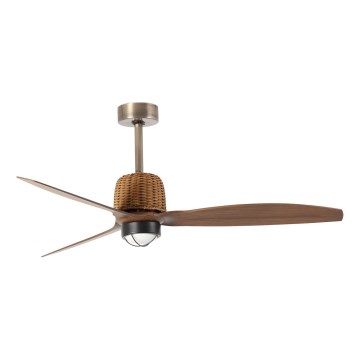 FARO 334361N - Dimmable LED ceiling fan WEAVER M LED/16W/230V Ø 128 cm Brown/Brass + remote control