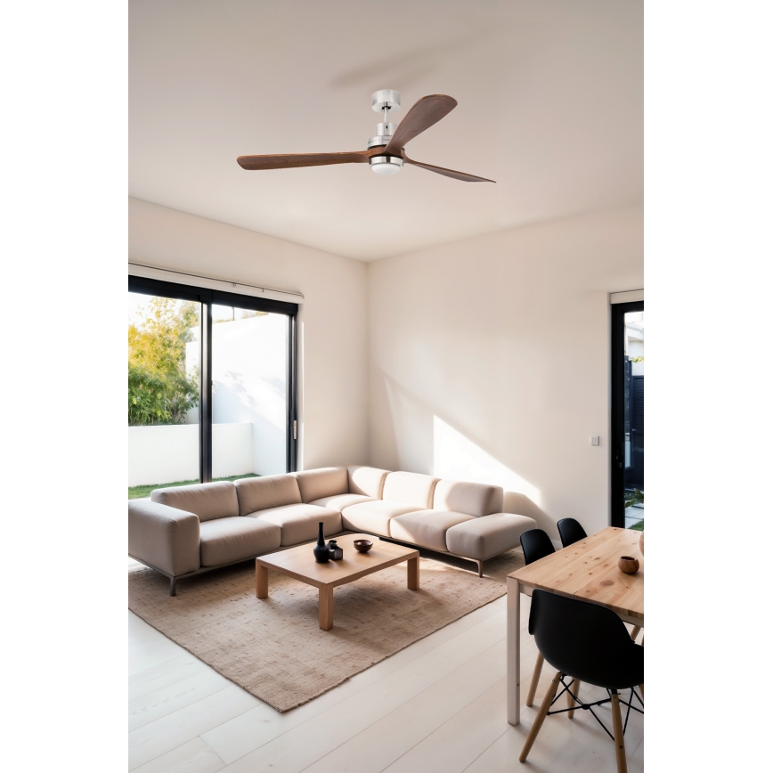 FARO 33463DC - LED Ceiling fan LANTAU LED/12W/230V wood/matte chrome d. 168 cm + remote control