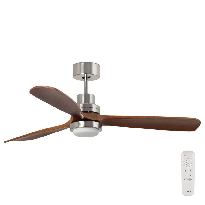 FARO 33463DC - LED Ceiling fan LANTAU LED/12W/230V wood/matte chrome d. 168 cm + remote control