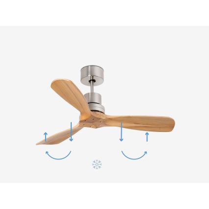 FARO 33509DC - Ceiling fan MINI LANTAU matte chrome/wood d. 107 cm + remote control