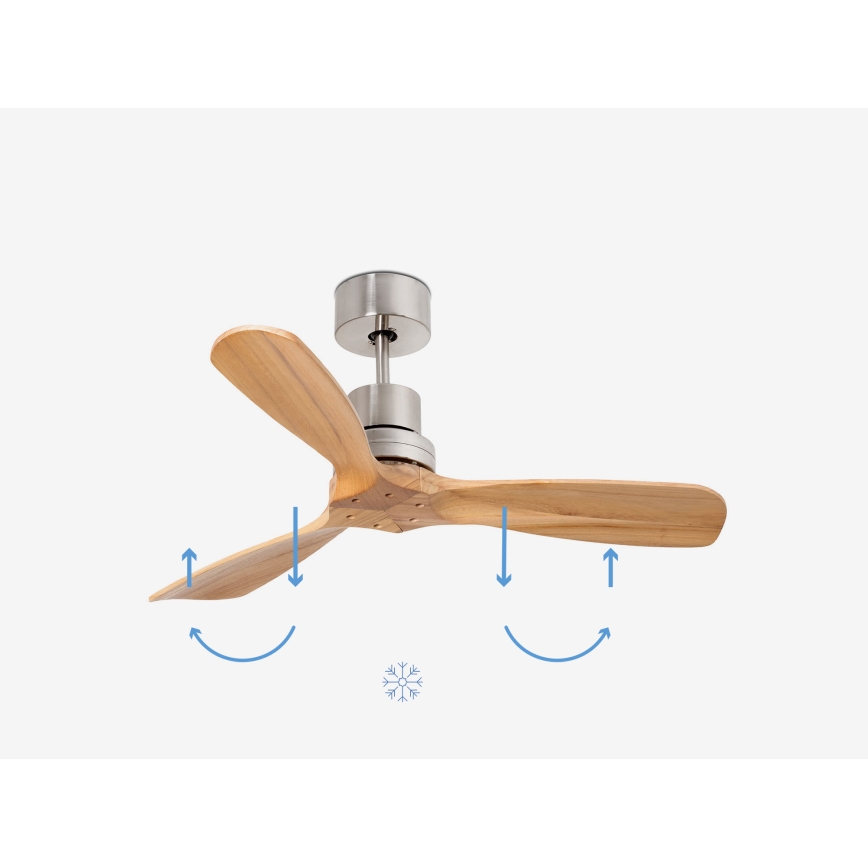 FARO 33509DC - Ceiling fan MINI LANTAU matte chrome/wood d. 107 cm + remote control