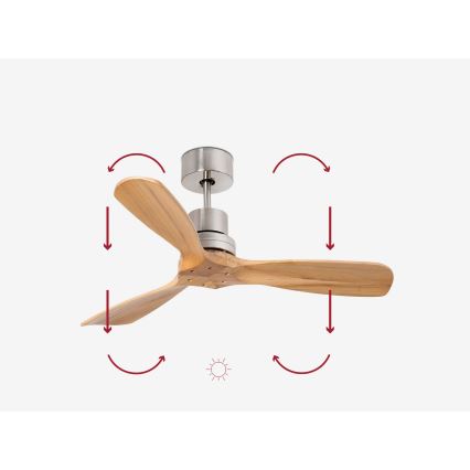 FARO 33509DC - Ceiling fan MINI LANTAU matte chrome/wood d. 107 cm + remote control