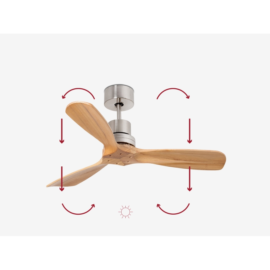 FARO 33509DC - Ceiling fan MINI LANTAU matte chrome/wood d. 107 cm + remote control