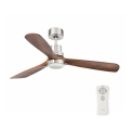 FARO 33518DC - LANTAU LED Ceiling Fan, 15W LED, 230V, Ø 132 cm, matte chrome/wood finish + remote control