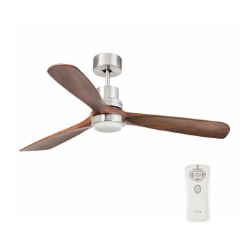 FARO 33518DC - LANTAU LED Ceiling Fan, 15W LED, 230V, Ø 132 cm, matte chrome/wood finish + remote control