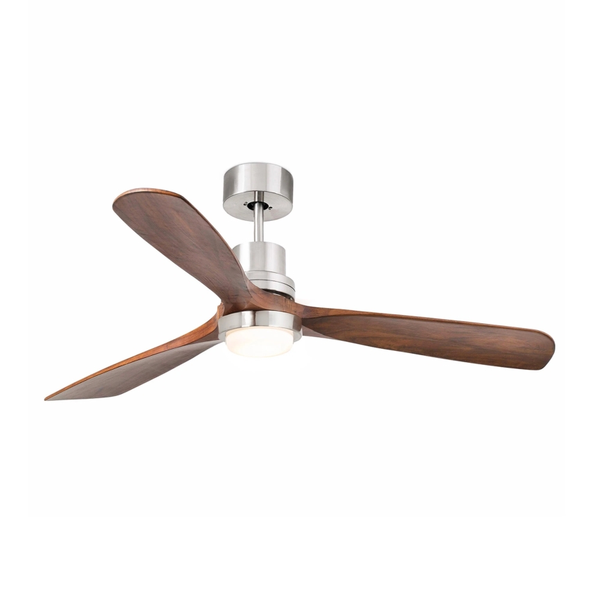 FARO 33518DC - LED Ceiling fan LANTAU LED/15W/230V matte chrome/wood + remote control