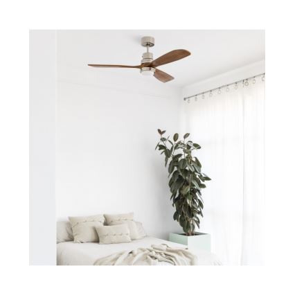 FARO 33518DC - LANTAU LED Ceiling Fan, 15W LED, 230V, Ø 132 cm, matte chrome/wood finish + remote control