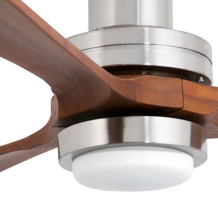 FARO 33518DC - LANTAU LED Ceiling Fan, 15W LED, 230V, Ø 132 cm, matte chrome/wood finish + remote control