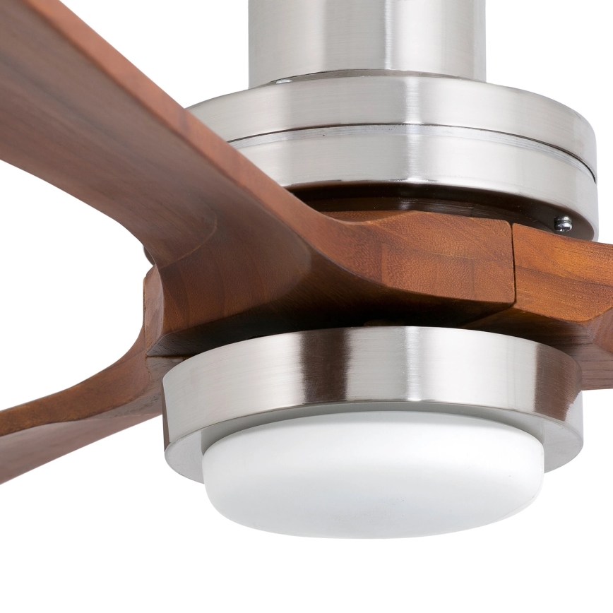 FARO 33518DC - LANTAU LED Ceiling Fan, 15W LED, 230V, Ø 132 cm, matte chrome/wood finish + remote control