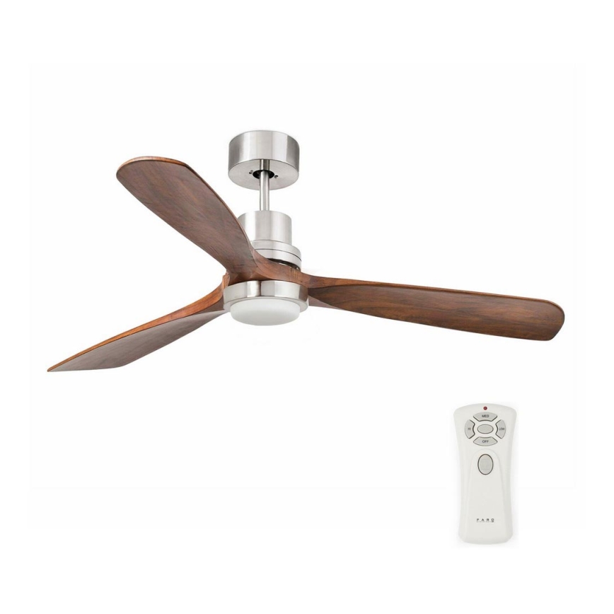 FARO 33518DC - LED Ceiling fan LANTAU LED/15W/230V matte chrome/wood + remote control