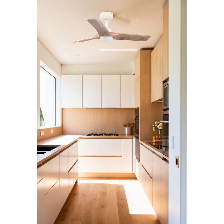 FARO 33805WT-1TW - LED Dimmable ceiling fan HEYWOOD S LED/10W/230V 2700/4000/6000K wood/white d. 90 cm Wi-Fi Tuya + remote control