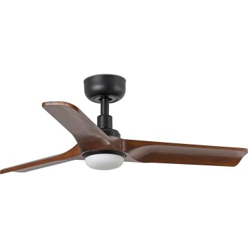 FARO 33806WT1S - HEYWOOD S LED Dimmable Ceiling Fan with LED 10W/230V, 2700/3000/4000K, Ø 90 cm, Wood/Black, Wi-Fi Tuya + Remote Control