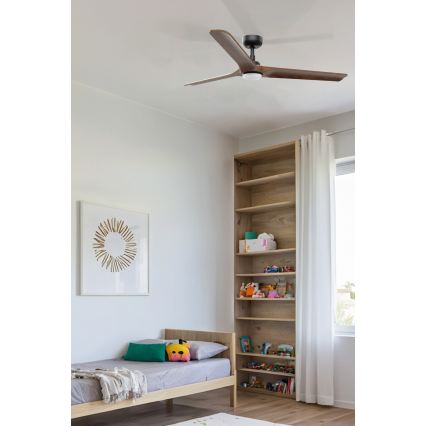FARO 33809WT1S - Dimmable LED Ceiling Fan HEYWOOD L LED/10W/230V 2700/3000/4000K Ø132 cm Wood/Black Wi‑Fi Tuya + Remote Control